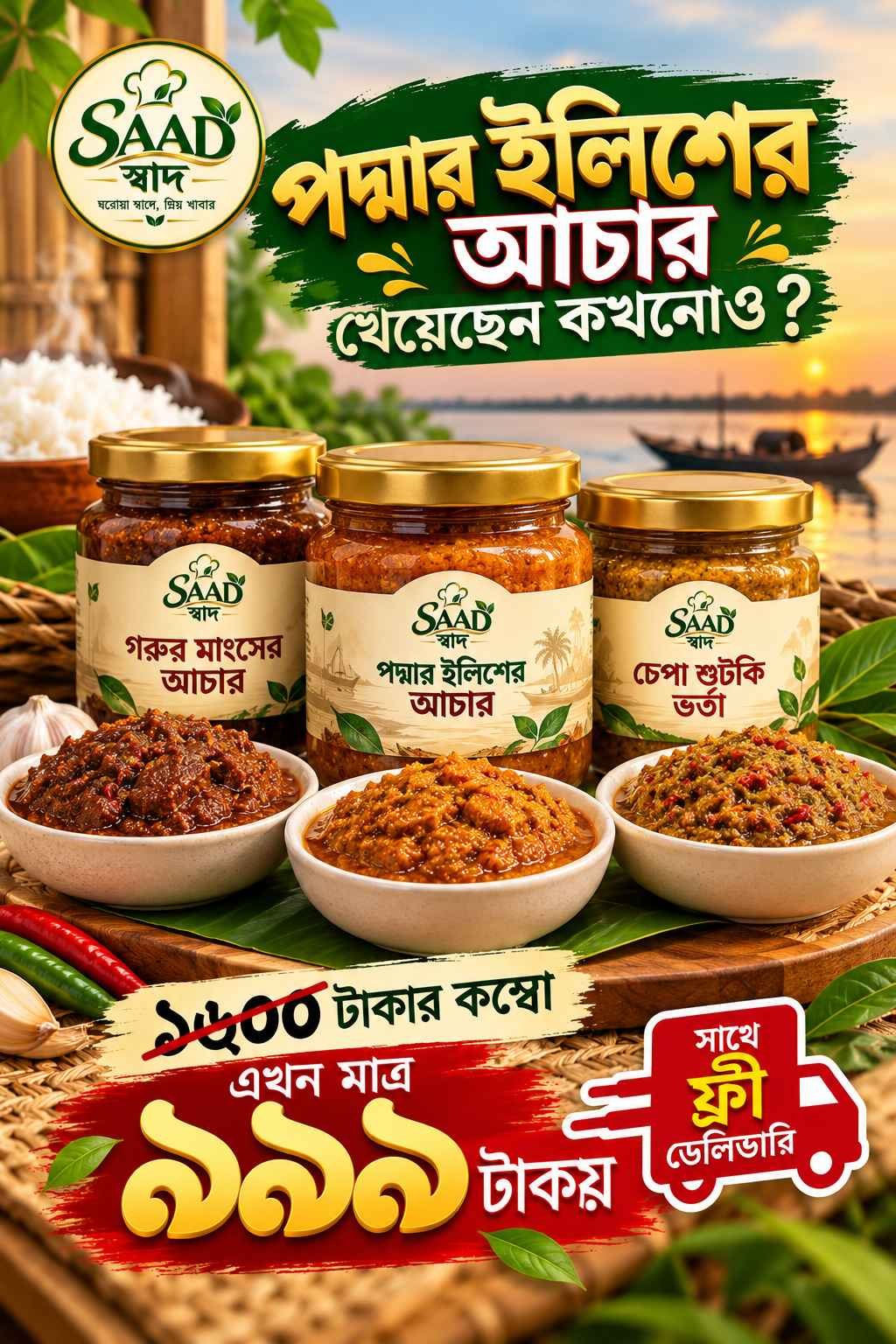 ইলিশের আচার, গরুর মাংসের আচার ও চেপা শুটকির ভর্তার কম্বো